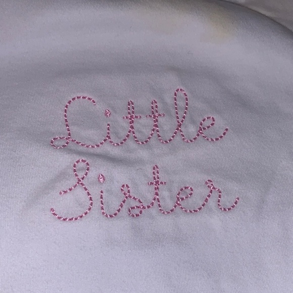 White 'Big Sister' and 'Little Sister' Embroidered Kids 3T Shirt and Baby Gown - Picture 8 of 13